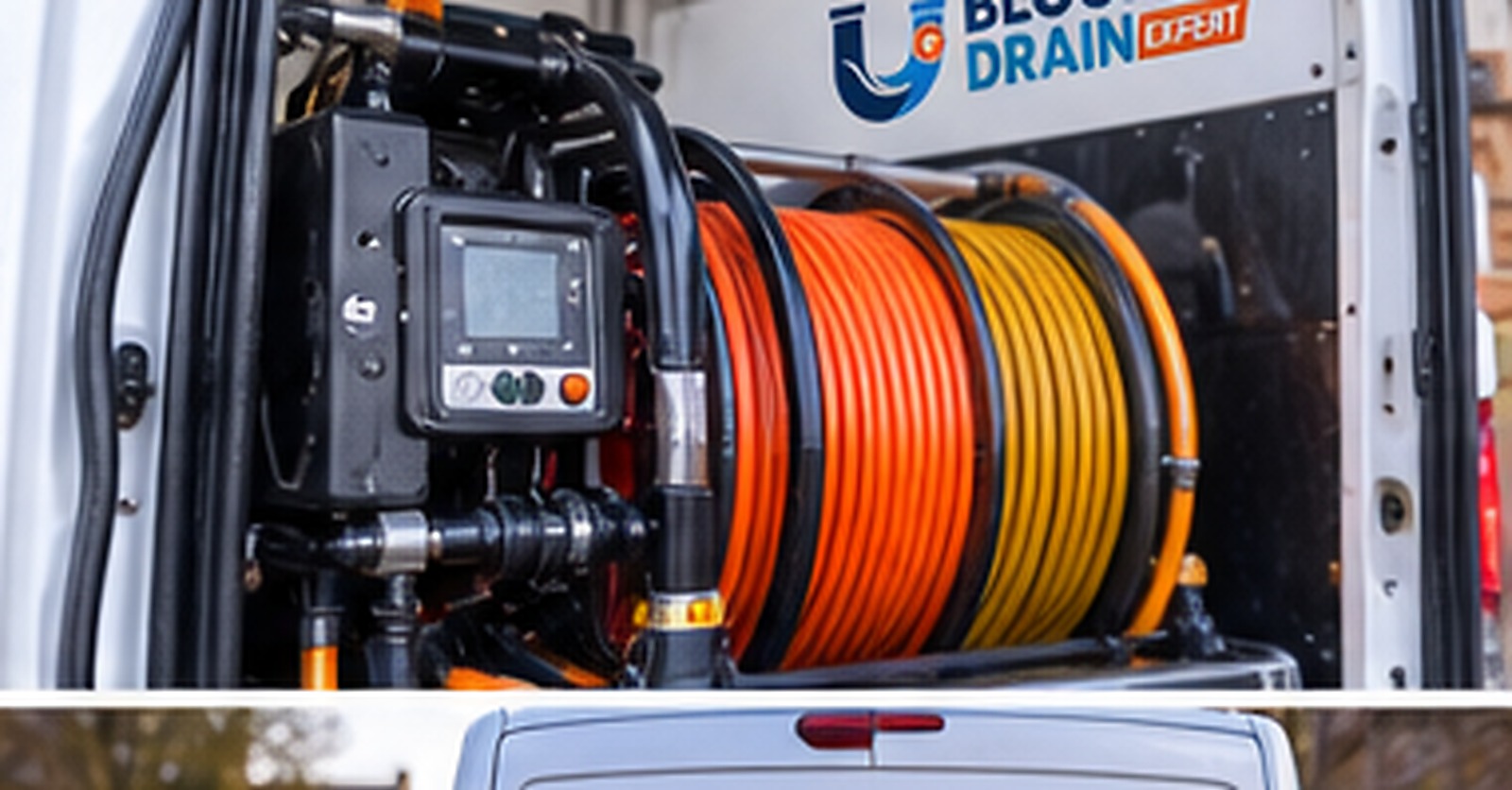 Drainage equipment reels inside a Blocked Drain Expert van